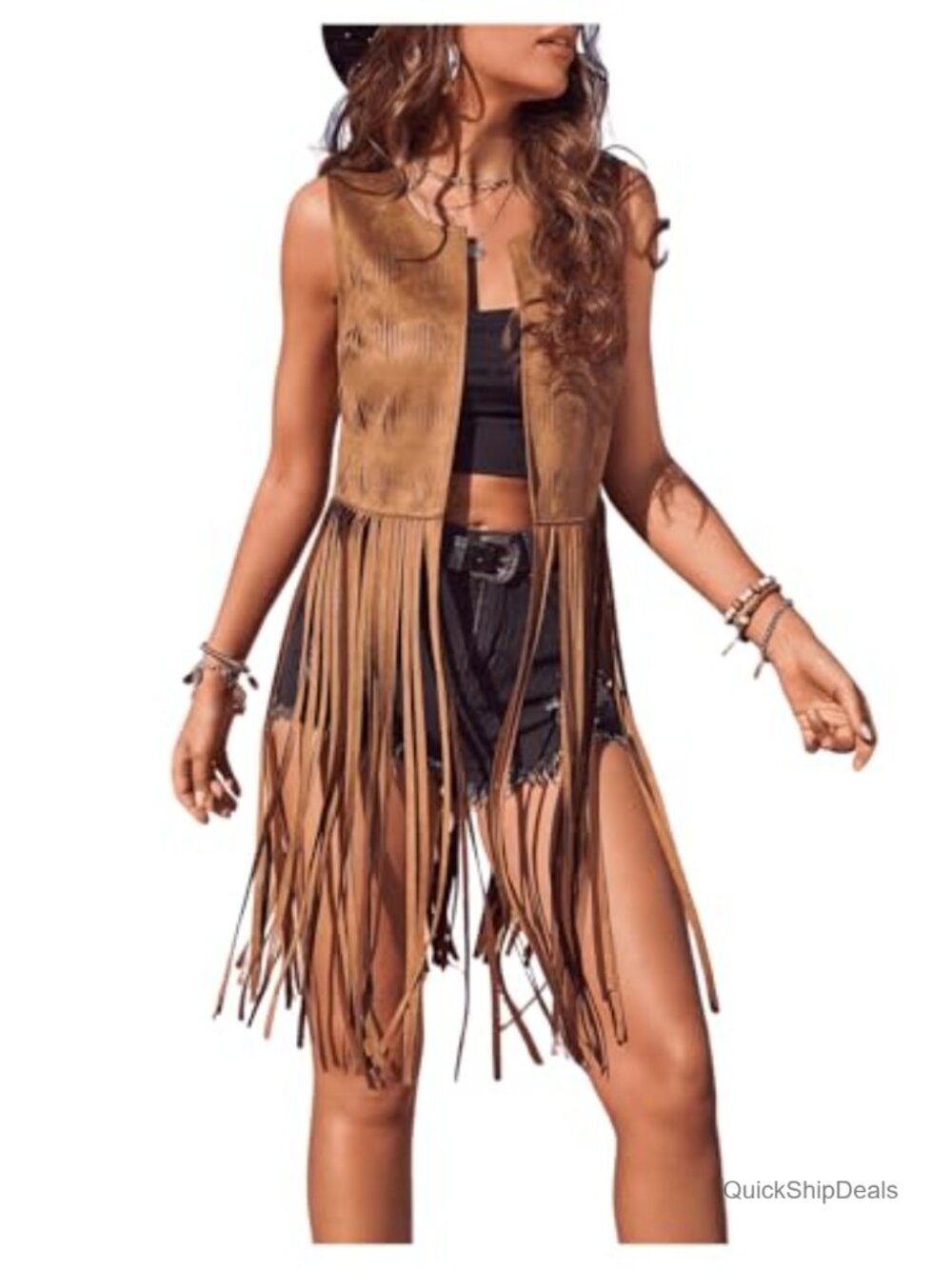 Faux Suede Fringe Tassel Vest 70s Western Hippie Cowgirl